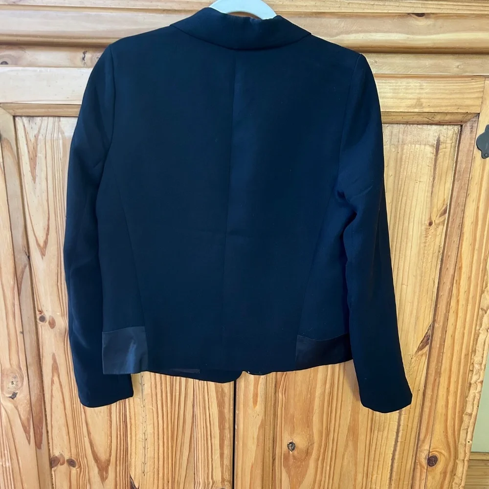 Anthropologie Pins and Needles Black Blazer Satin Detail Pockets One‎ Button M